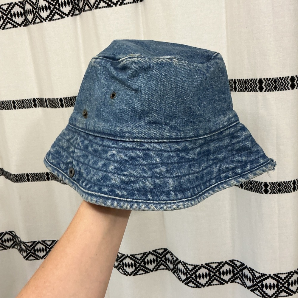 Vintage Nuovo County Seat Denim Bucket Hat 90s Y2K Blue Jean One Size Distressed